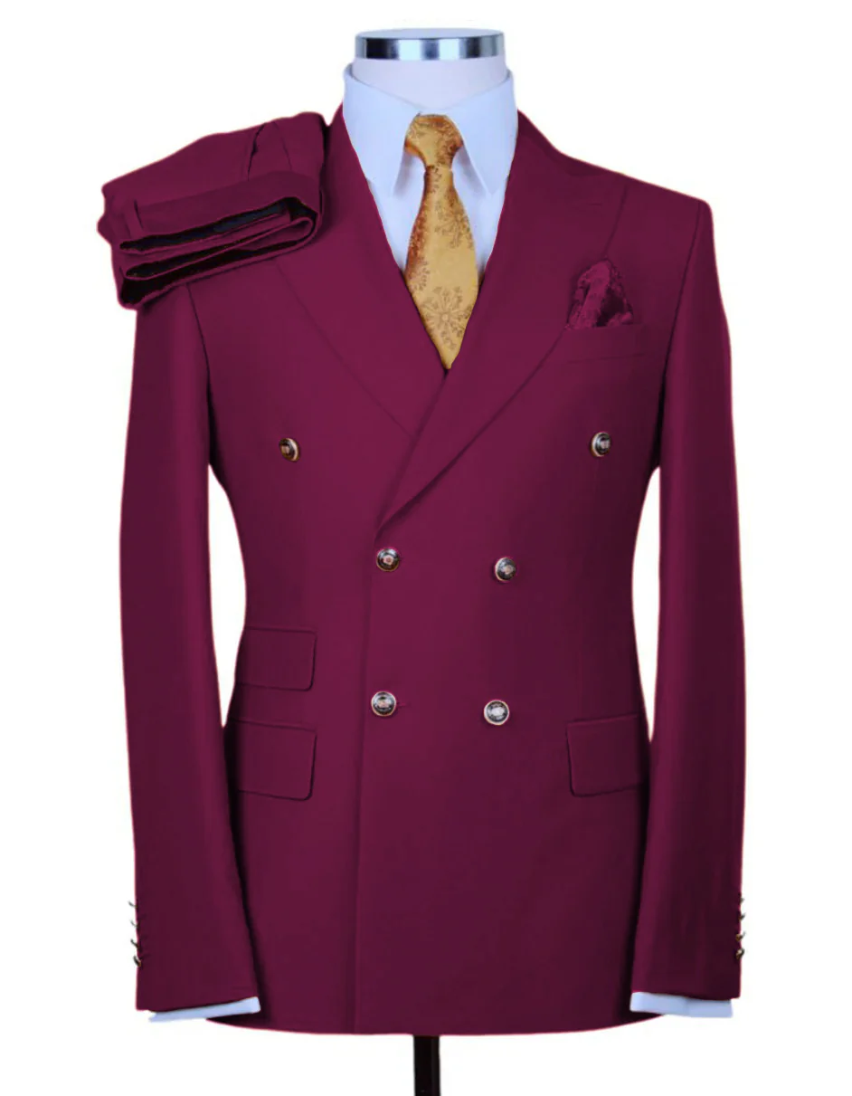 Designer Mens Double Breasted Gold Button Suit in Khaki - Image 7