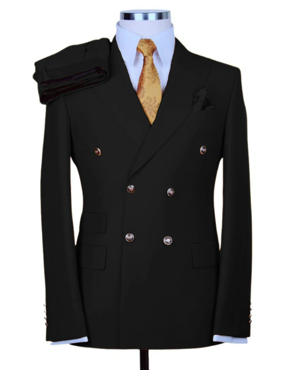 Designer Mens Double Breasted Gold Button Suit in Khaki - Image 8