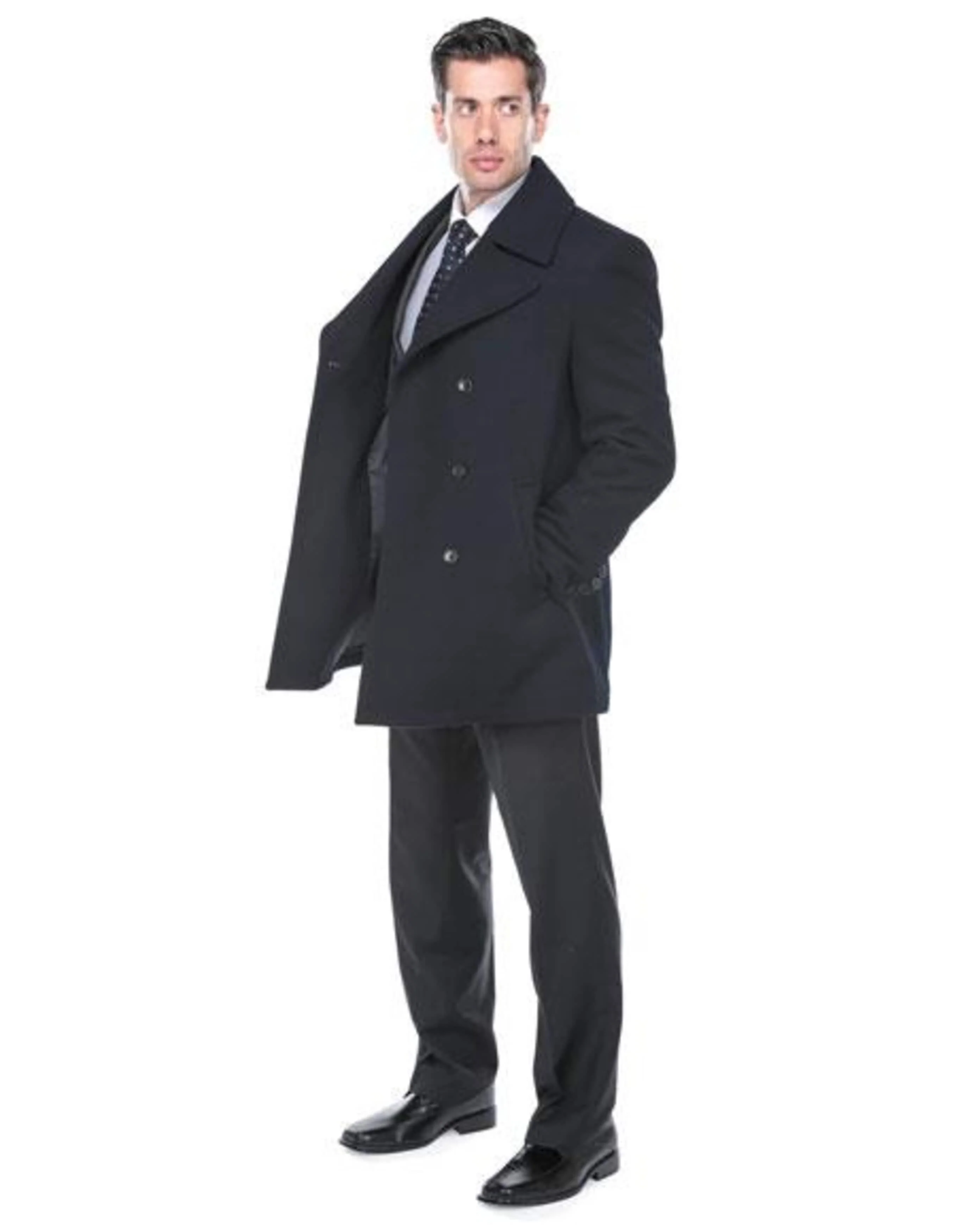 Double Breasted Navy Wool Blend Overcoat ~ Long men's Dress Topcoat - Winter coat - Image 2