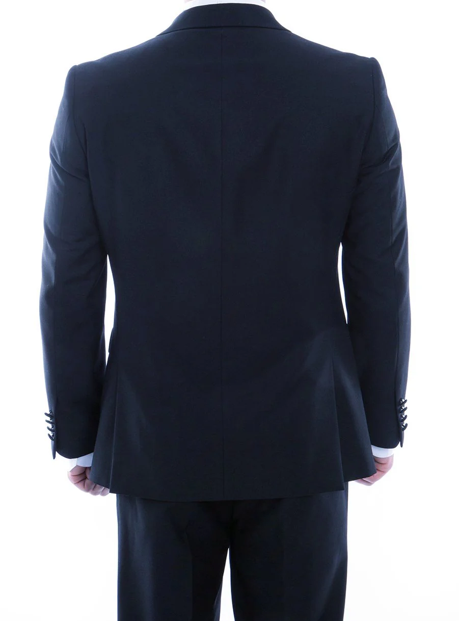 Double Breasted Slim Fit Tuxedo Navy with Black Satin Peak Lapel - Image 2