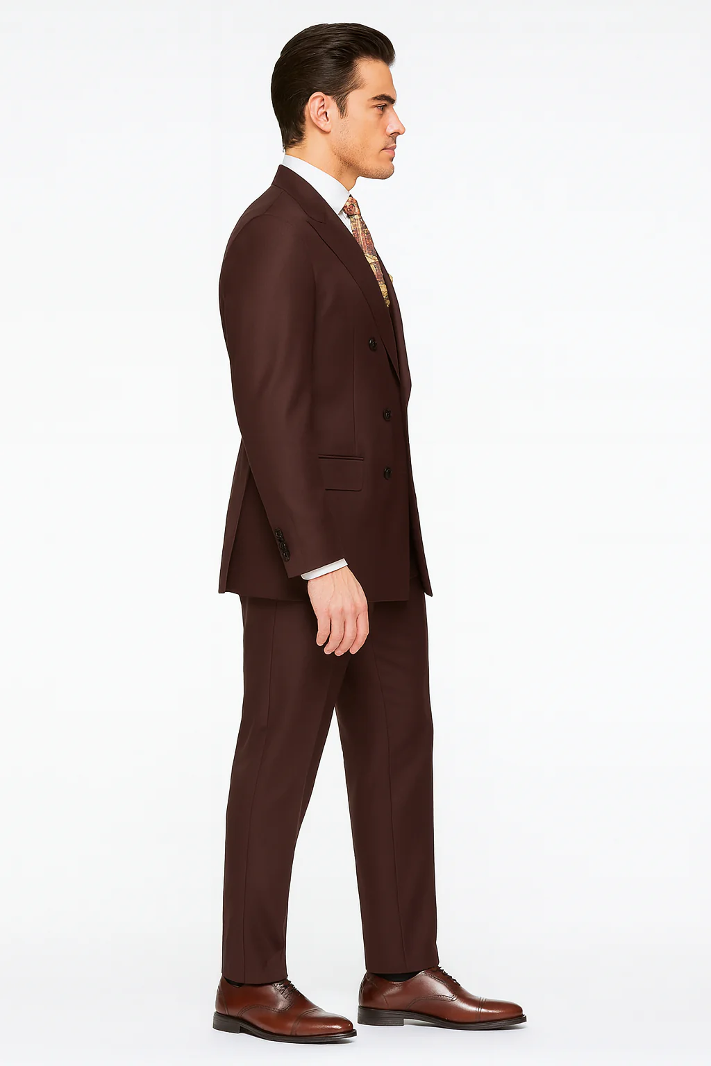 Double Breasted Suits - Vested Suits Wool Fabric - Apolo King Brand - Solid Brown Suit - Image 4