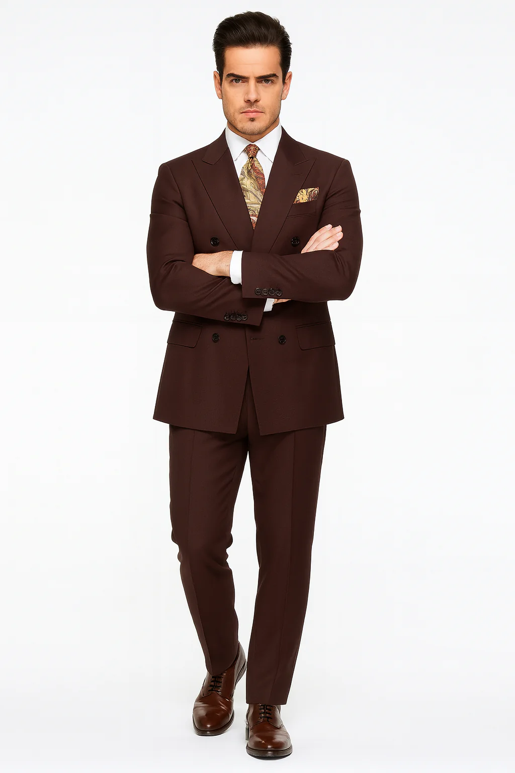 Double Breasted Suits - Vested Suits Wool Fabric - Apolo King Brand - Solid Brown Suit - Image 9