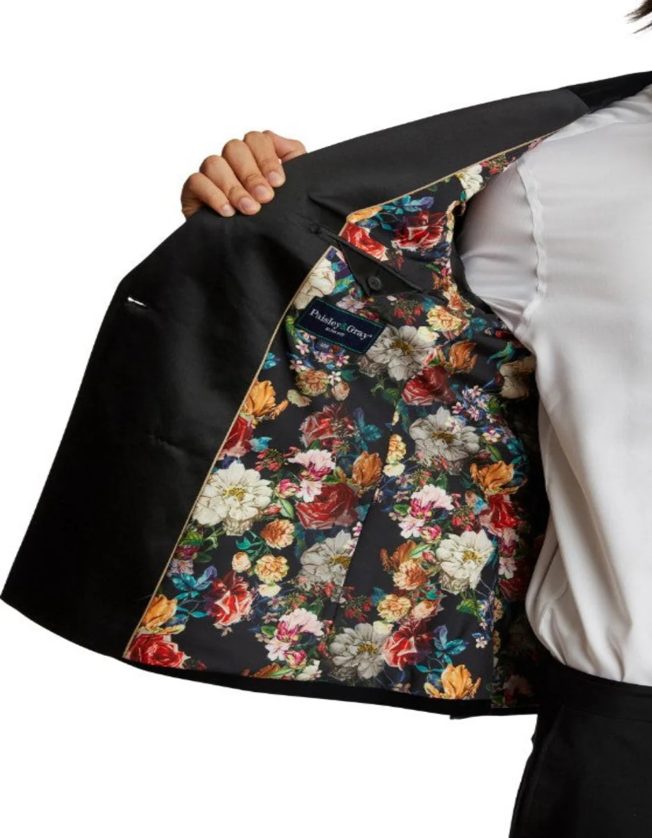 Double Breasted Tuxedo - Velvet Dinner Jacket with Pants in Color Black - Image 2