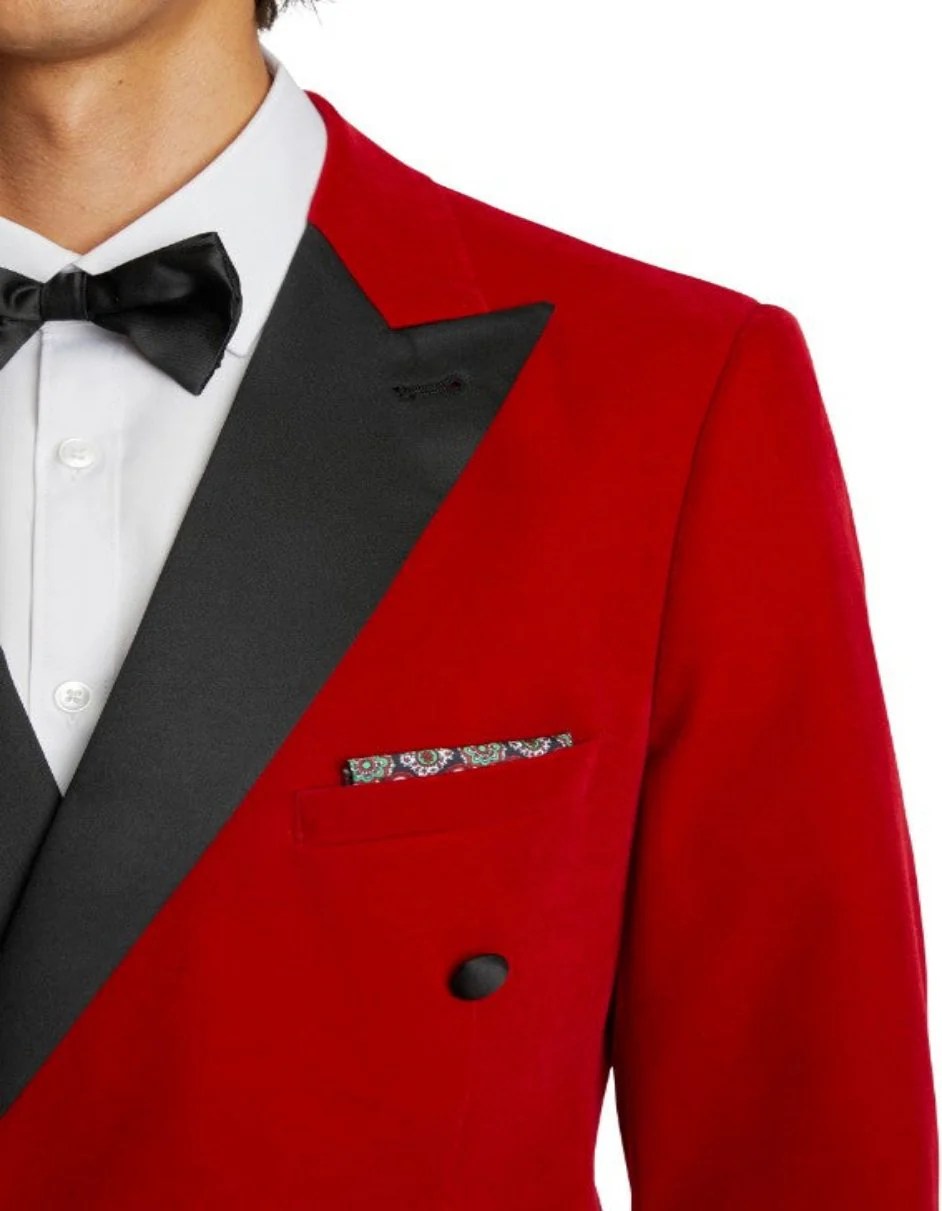 Double Breasted Tuxedo - Velvet Dinner Jacket with Pants in Color Red - Image 5