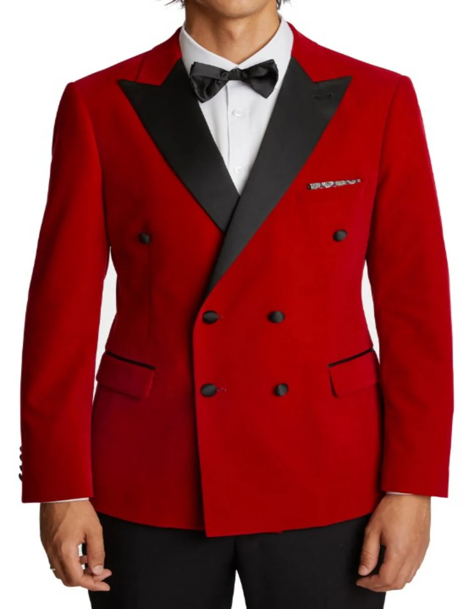 Double Breasted Tuxedo - Velvet Dinner Jacket with Pants in Color Red - Image 6