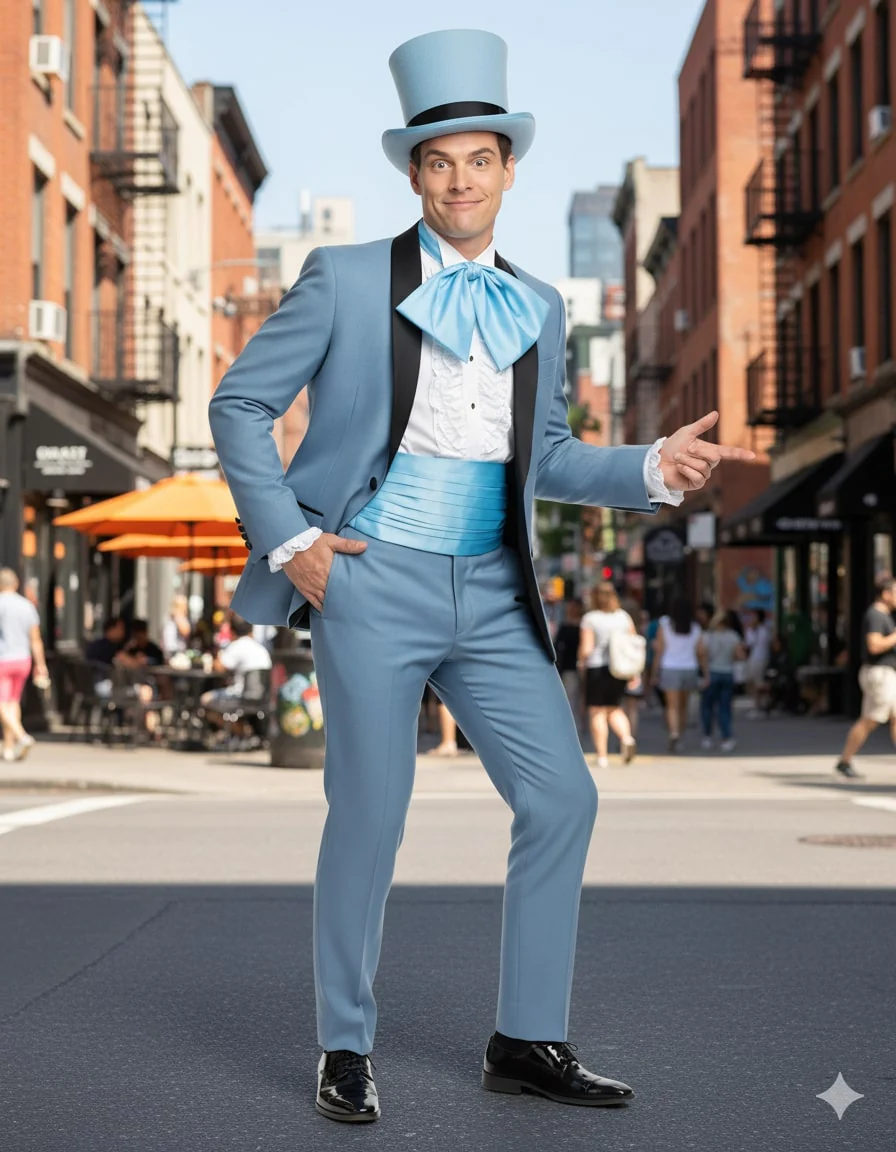 Dumb and Dumber Light Blue Tuxedo Costume for Men with Matching Top Hat – Classic 90s Party and Halloween Suit - Image 2