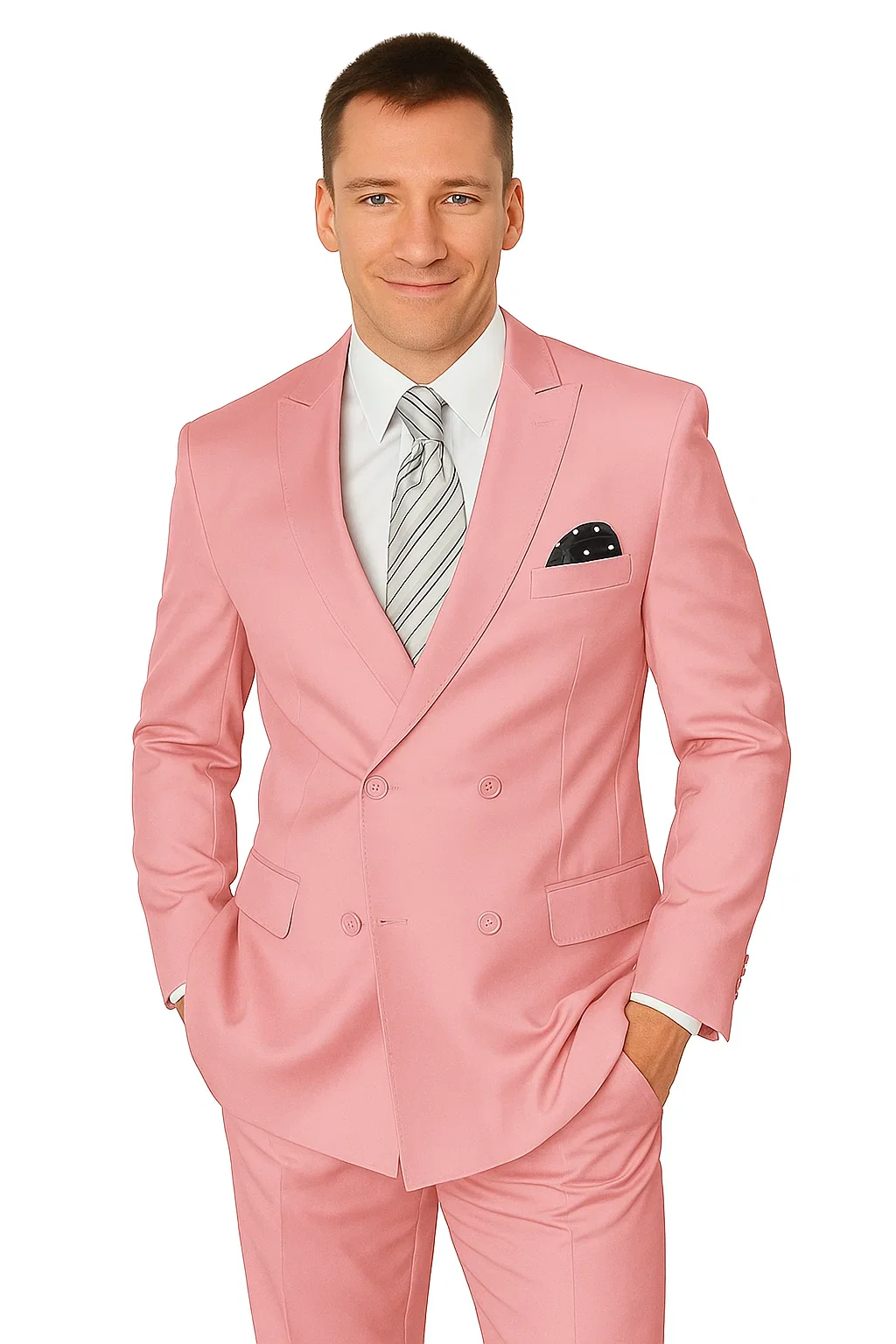 Elegant Men’s Double-Breasted Wool Suit in Soft Blush Pink - Image 6
