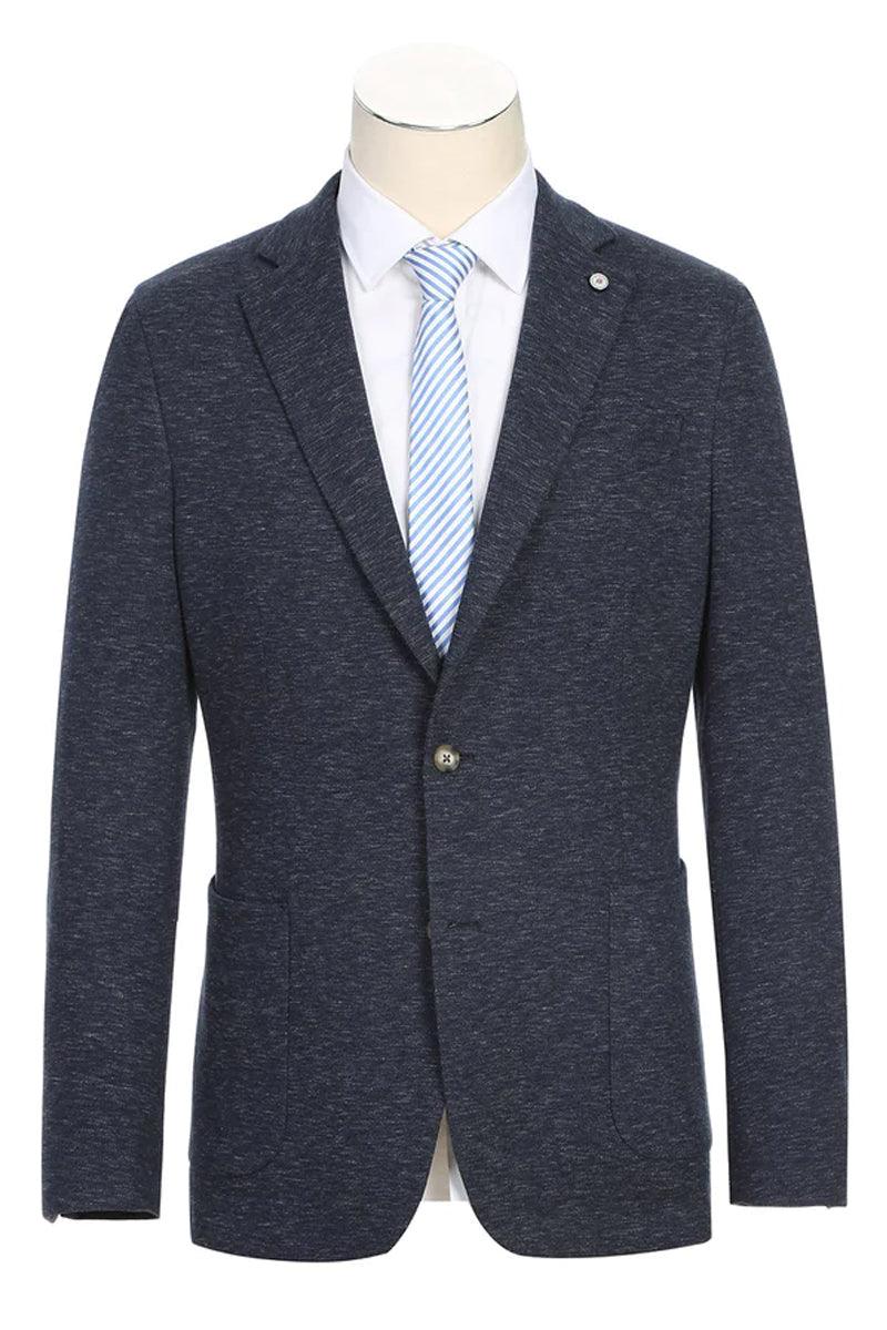 "Elegant Navy Blue Blazer for Prom or Wedding: Pelago's Slim-Fit Summer Cotton Masterpiece"