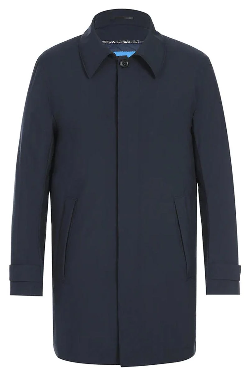 "Elegant Prom and Wedding Attire: Pelago Men's Navy Rain Coat with Shirt Collar for a Timeless Look"