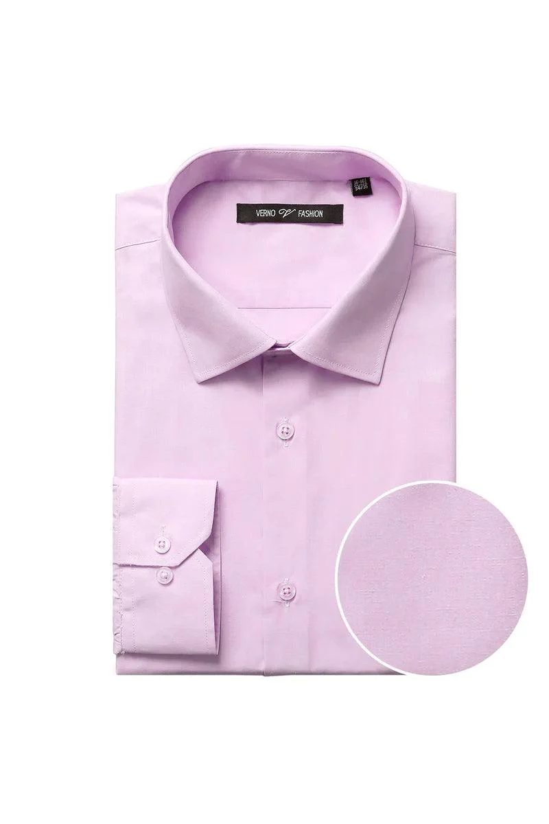 "Elegant Prom and Wedding Attire: Verno Pink Classic Fit Spread Collar Dress Shirt"