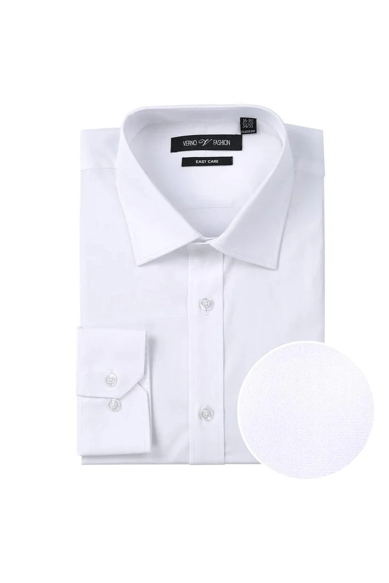 "Elegant White Dress Shirt for Prom and Wedding: Verno Men's Classic Fit 100% Cotton"