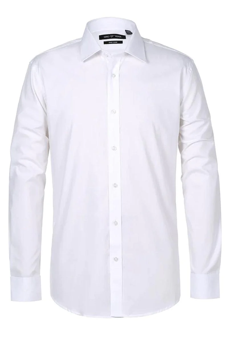 "Elegant White Dress Shirt for Prom and Wedding: Verno Men's Classic Fit 100% Cotton" - Image 2