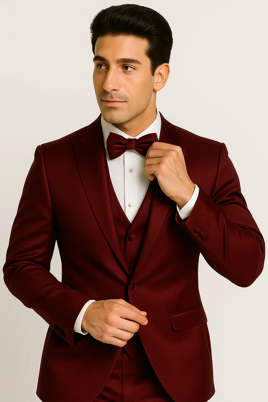 Elite Burgundy Satin Suit – Wedding - Prom - Image 4