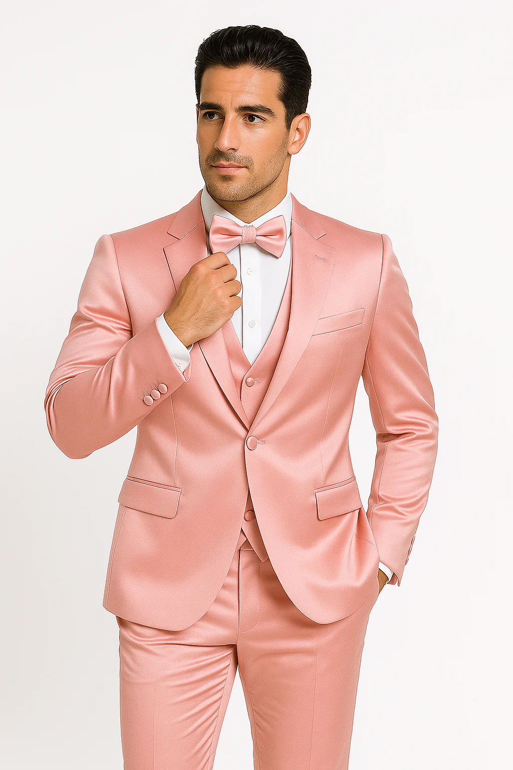 Elite-Pink-satin-suit-wedding-prom - Image 3