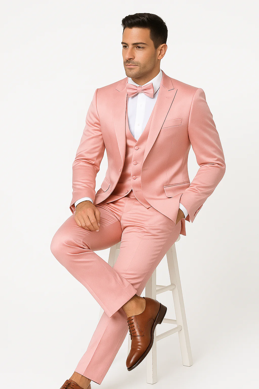Elite-Pink-satin-suit-wedding-prom - Image 5