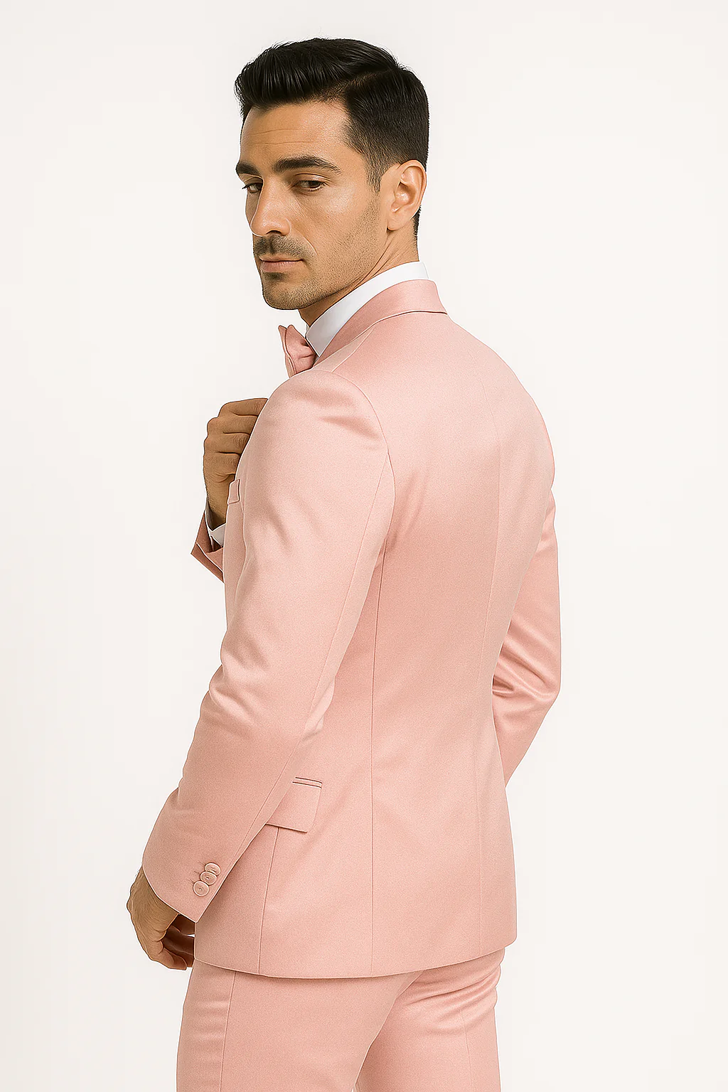 Elite-Pink-satin-suit-wedding-prom - Image 8