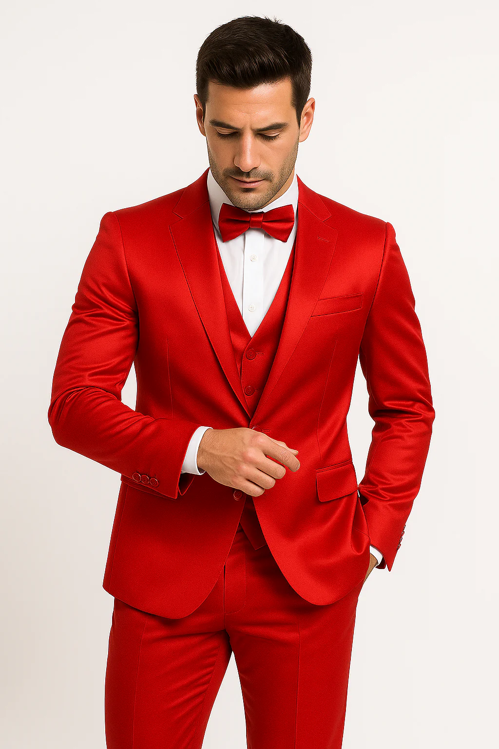 Elite-Red-satin-suit-wedding-prom - Image 5