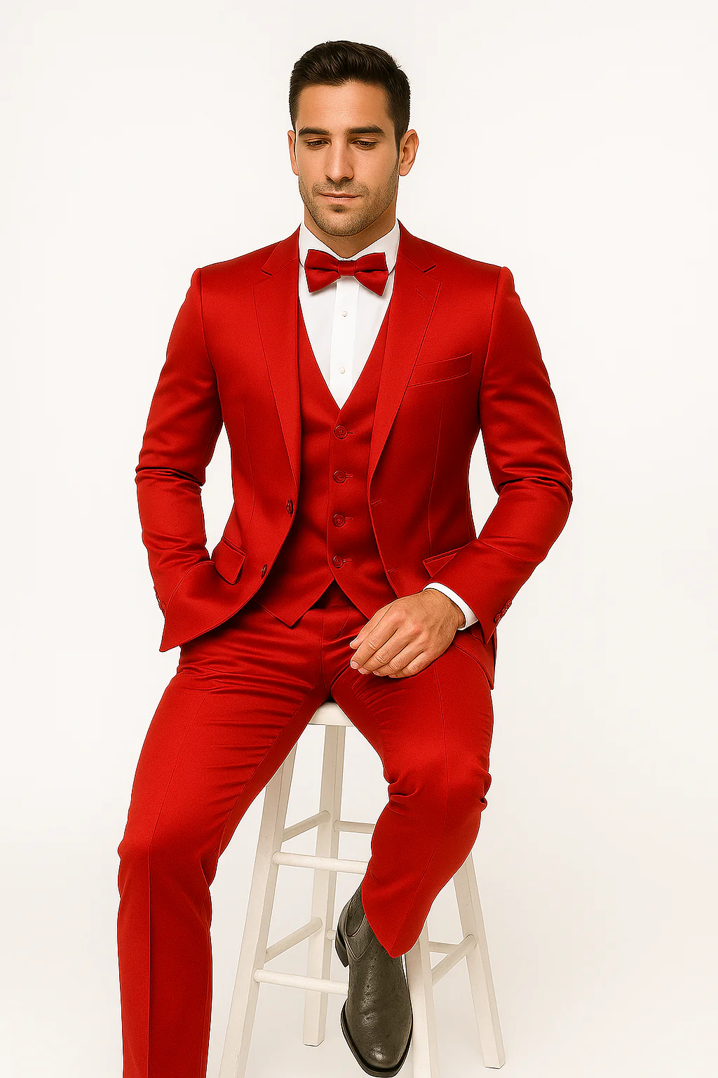 Elite-Red-satin-suit-wedding-prom - Image 6