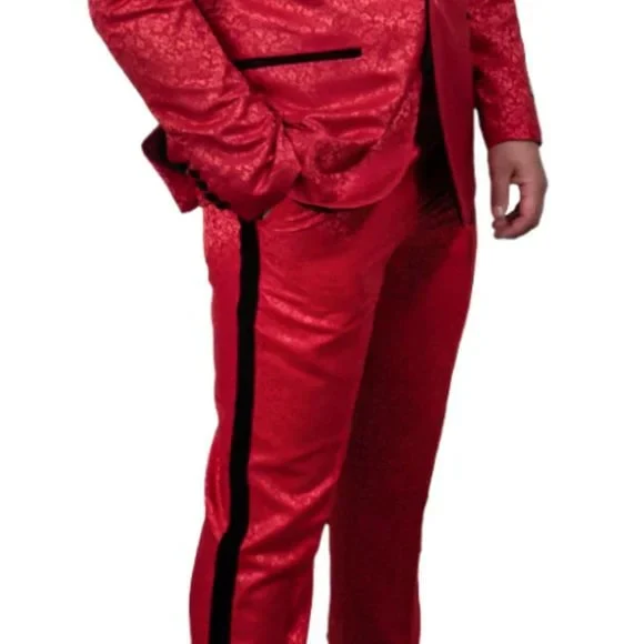 Exclusive Stacy Adams Velvet Paisley 2-PC Tuxedo Suit, Red and Black - Image 4
