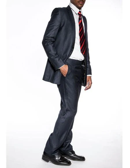 Extra Slim Fit Suit Mens Dark Navy Blue Suit For Men Extra Slim Fit Wedding Prom Skinny Suit - Image 2
