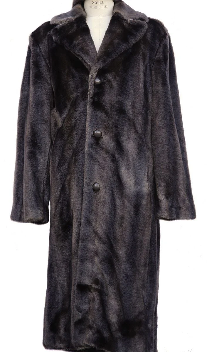 Faux Fur Coat - Men Full Length Overcoat in Black - Brown - White - Ivory - Gray For Winter - Image 5