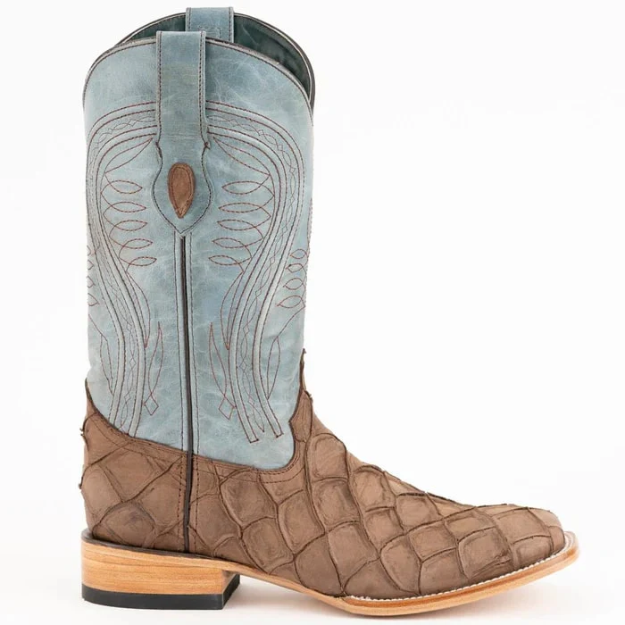 Ferinni Boot - Mens Dress Cowboy Boot - Ferrini Bronco Men's Print Pirarucu Fish Boots Handcrafted Brown in Brown Color - Image 4