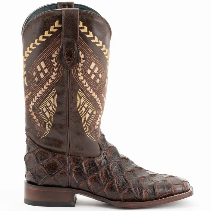 Ferinni Boot - Mens Dress Cowboy Boot  - Ferrini Bronco Men's Print Pirarucu Fish Boots Handcrafted Chocolate  in Chocolate - Image 4