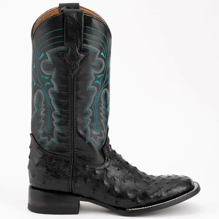 Ferinni Boot - Mens Dress Cowboy Boot  - Ferrini Men's Colt Full Quill Ostrich Square Toe Boots Handcrafted - Black - Image 2