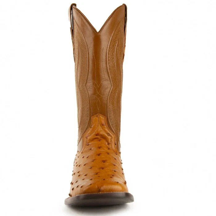 Ferinni Boot - Mens Dress Cowboy Boot  - Ferrini Men's Colt Full Quill Ostrich Square Toe Boots Handcrafted - Cognac - Image 4