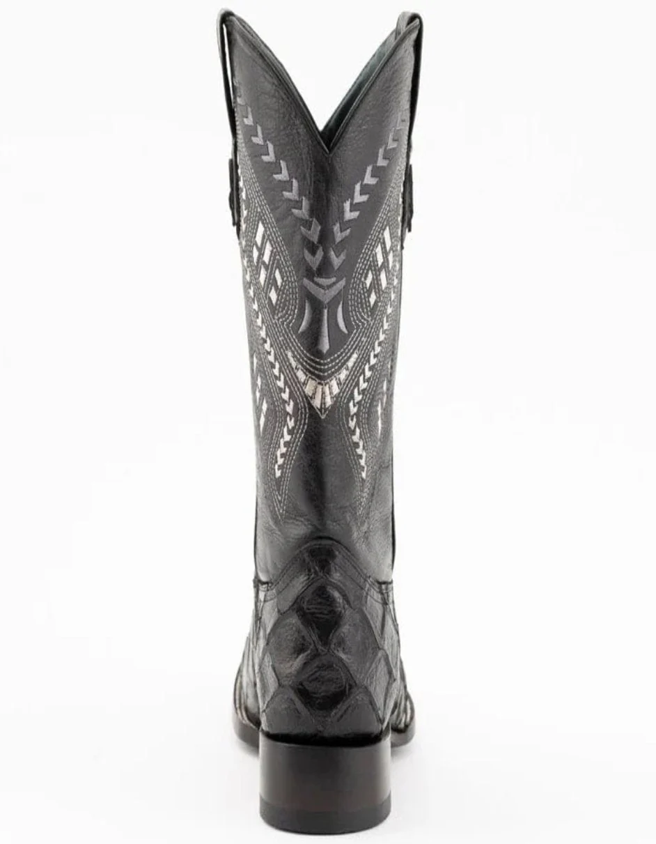Ferrini Bronco Men's Print Pirarucu Fish Boots Handcrafted Black - Image 3