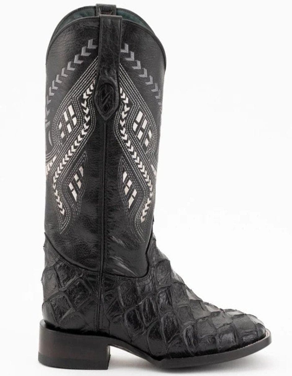 Ferrini Bronco Men's Print Pirarucu Fish Boots Handcrafted Black - Image 5