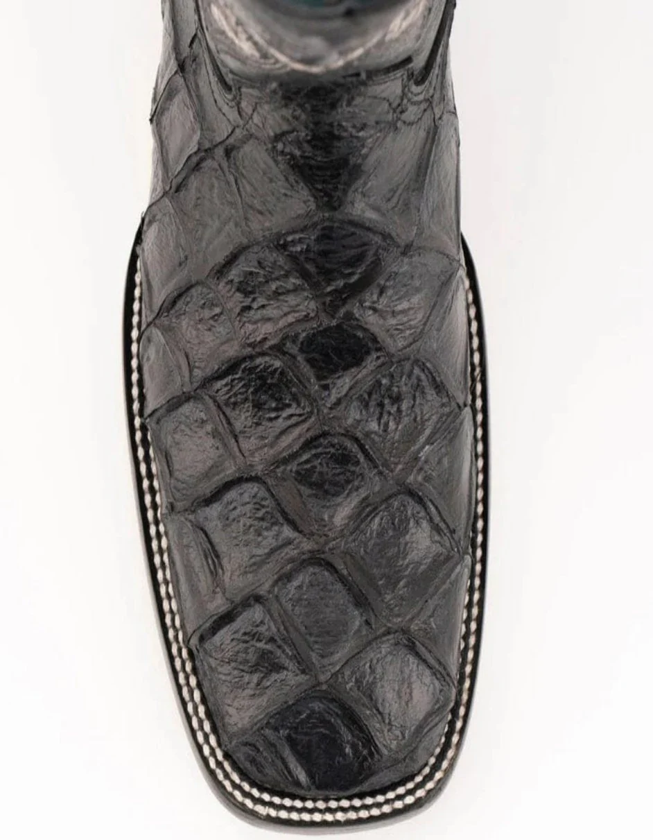 Ferrini Bronco Men's Print Pirarucu Fish Boots Handcrafted Black - Image 6