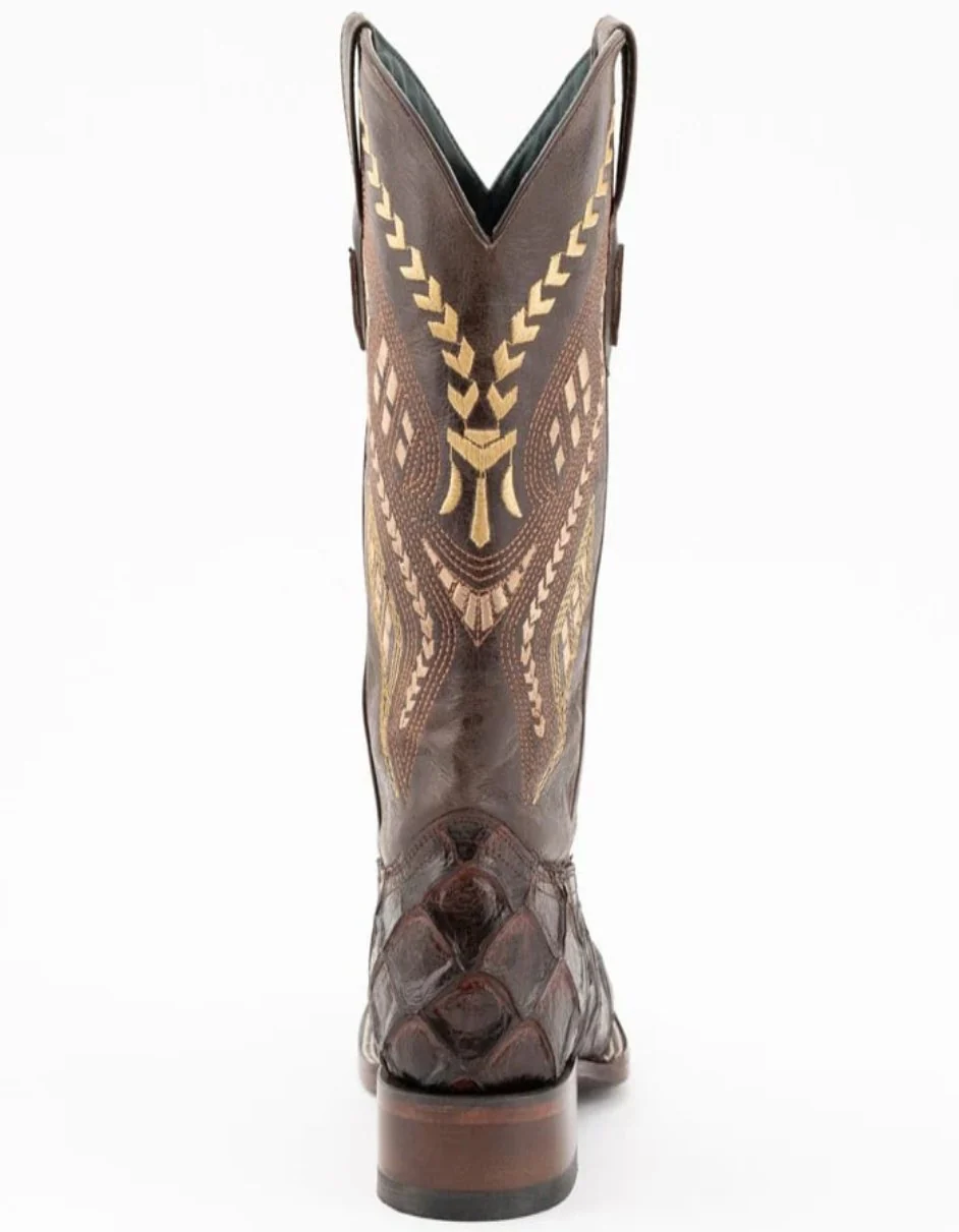 Ferrini Bronco Men's Print Pirarucu Fish Boots Handcrafted Chocolate - Image 2