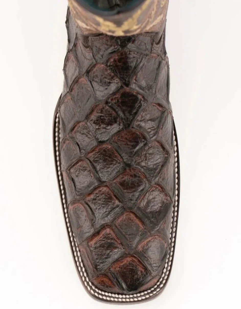 Ferrini Bronco Men's Print Pirarucu Fish Boots Handcrafted Chocolate - Image 3