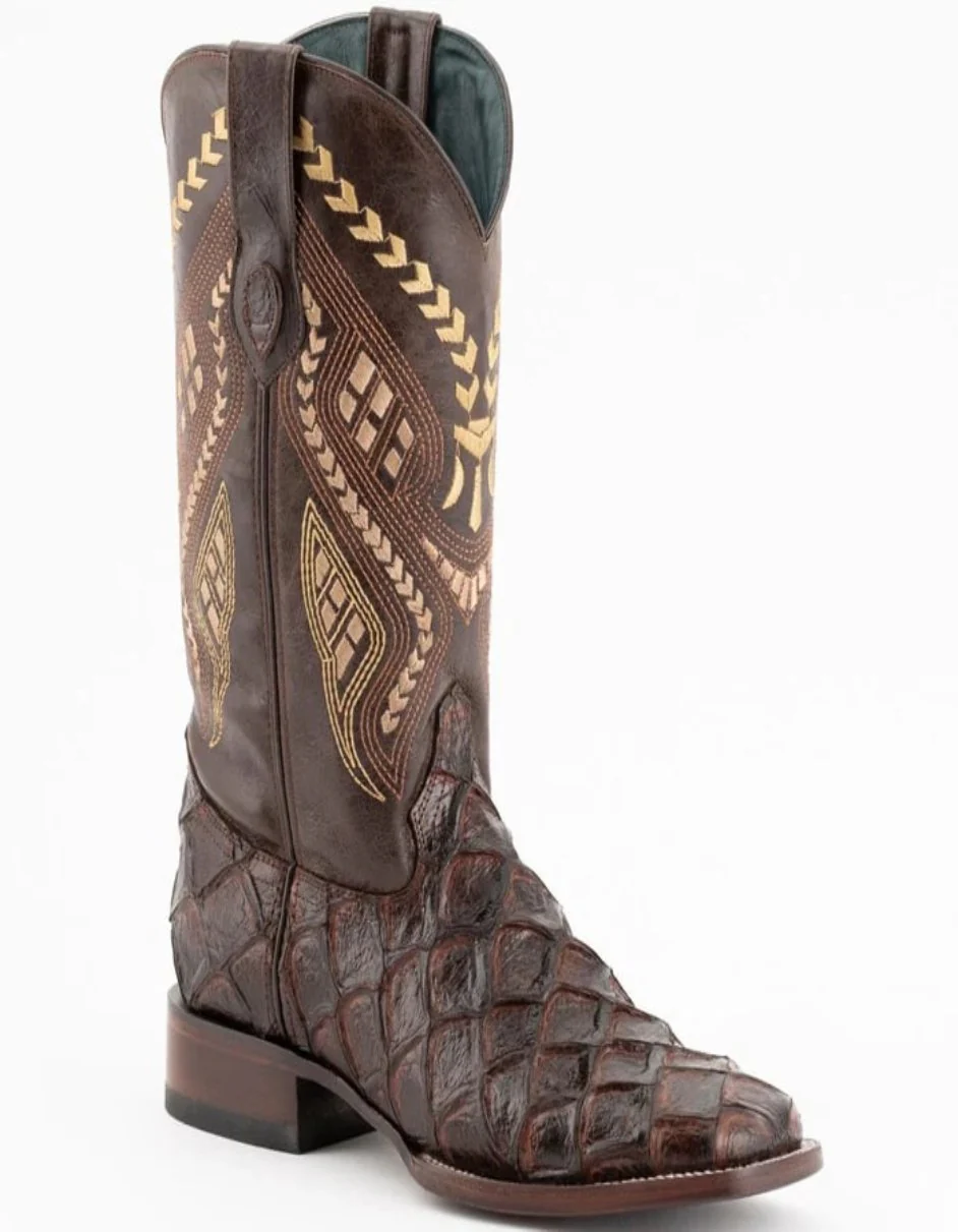Ferrini Bronco Men's Print Pirarucu Fish Boots Handcrafted Chocolate - Image 4
