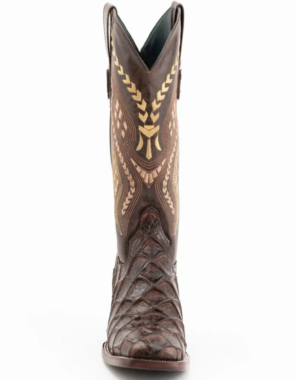 Ferrini Bronco Men's Print Pirarucu Fish Boots Handcrafted Chocolate - Image 5