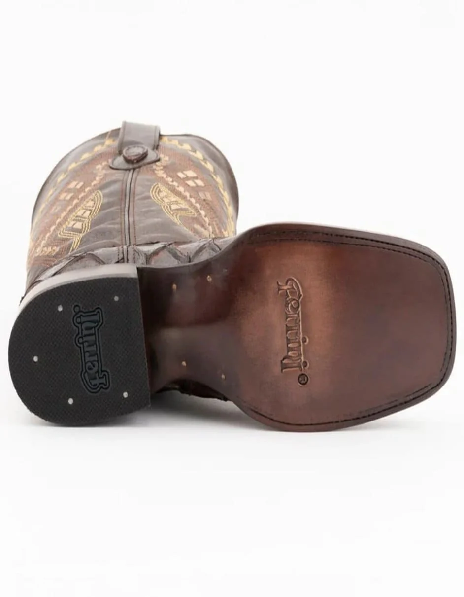 Ferrini Bronco Men's Print Pirarucu Fish Boots Handcrafted Chocolate - Image 6