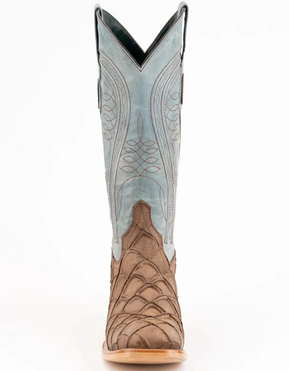 Ferrini Bronco Men's Print Pirarucu Fish Square Toe Boots Handcrafted Brown - Image 5