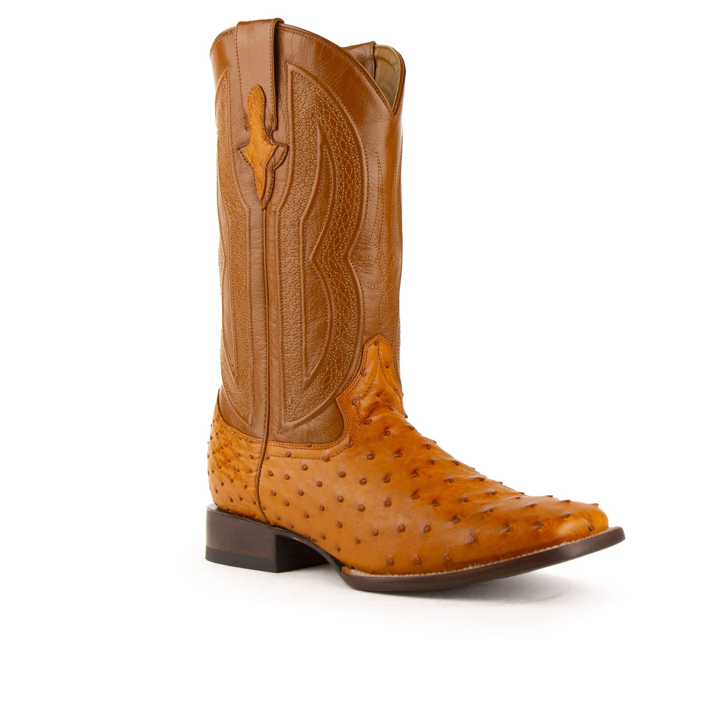 Ferrini Colt Ostrich Quill Square Toe Cowboy Boot in Cognac