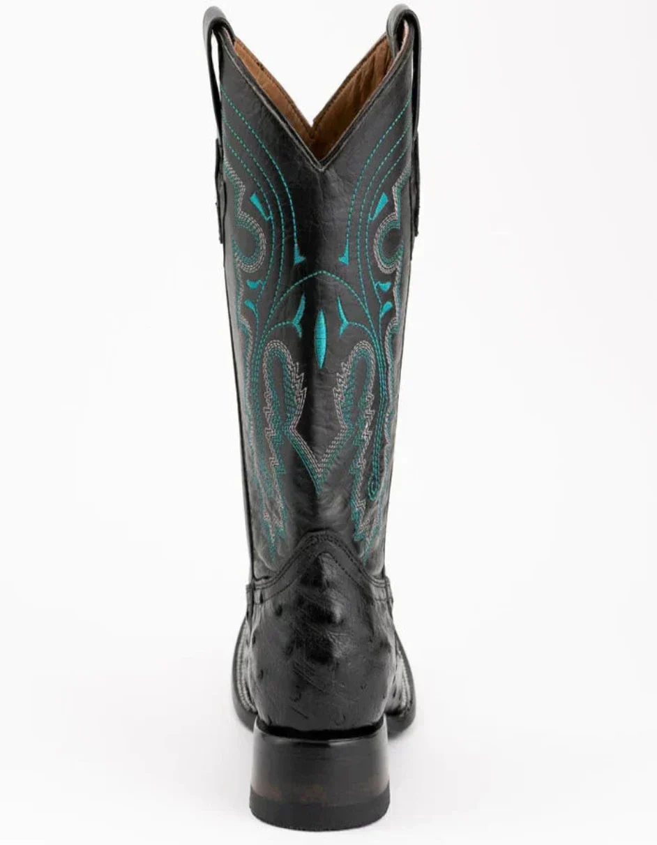 Ferrini Men's Colt Full Quill Ostrich Square Toe Boots Handcrafted - Black - Image 3
