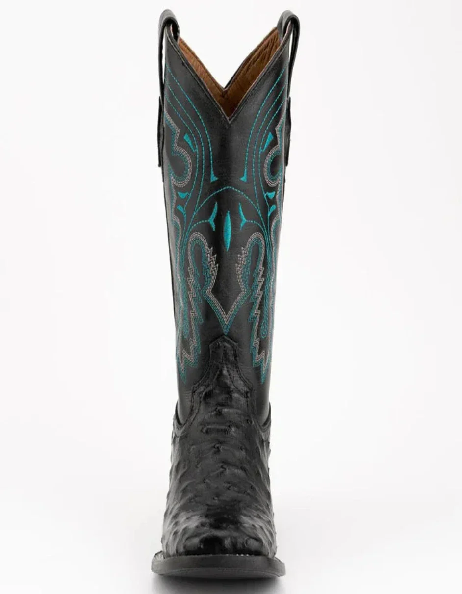 Ferrini Men's Colt Full Quill Ostrich Square Toe Boots Handcrafted - Black - Image 4