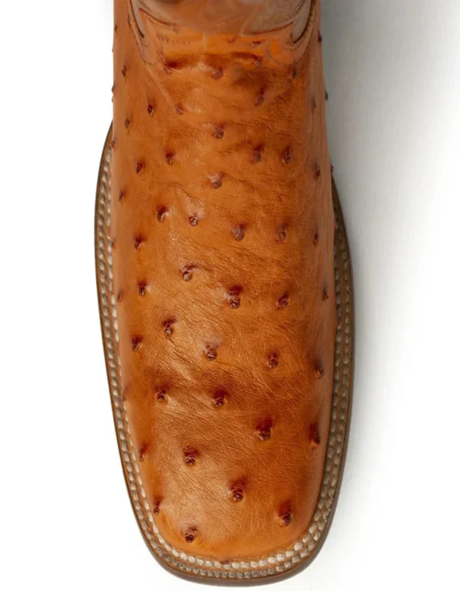 Ferrini Men's Colt Full Quill Ostrich Square Toe Boots Handcrafted - Cognac - Image 2