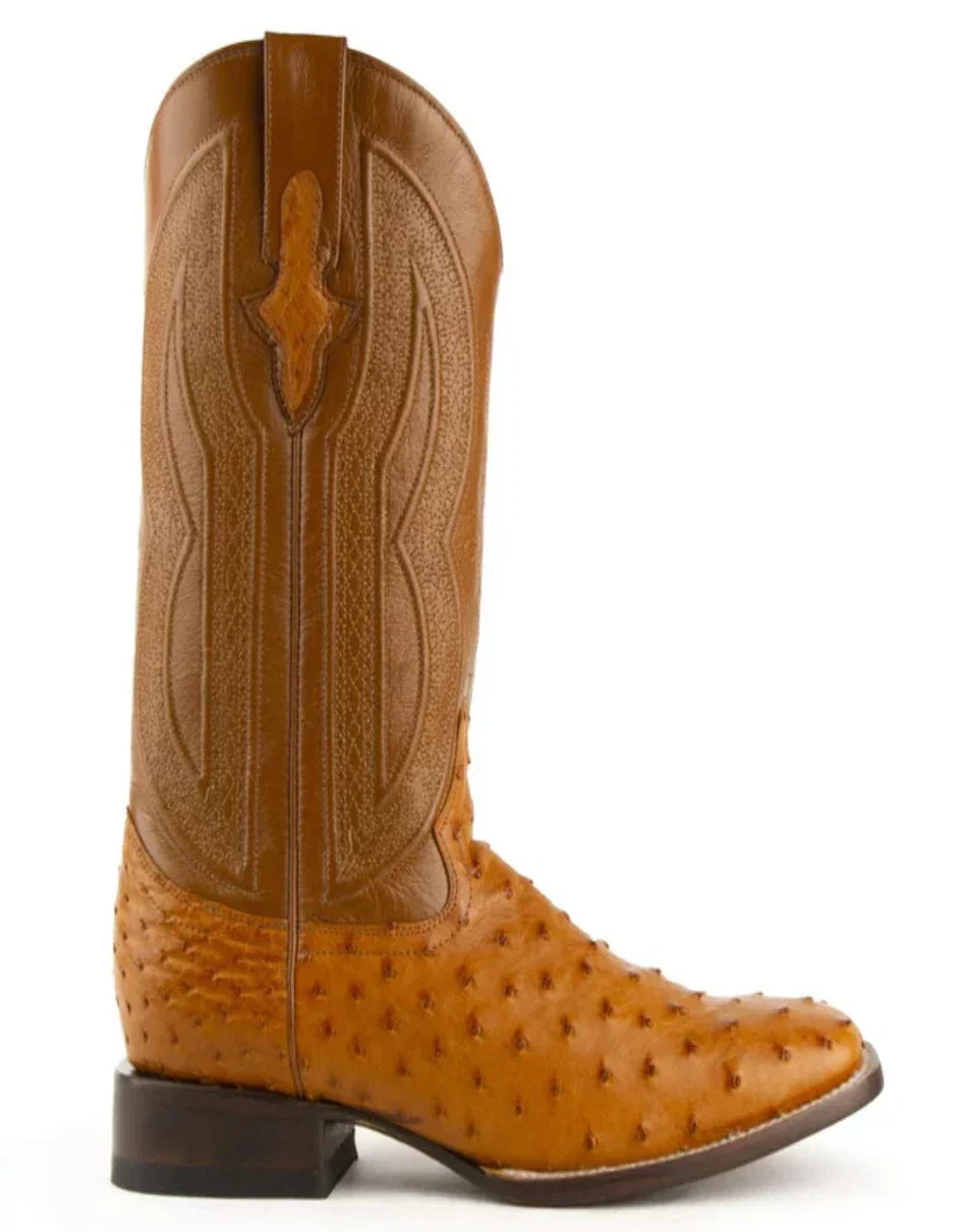 Ferrini Men's Colt Full Quill Ostrich Square Toe Boots Handcrafted - Cognac - Image 3