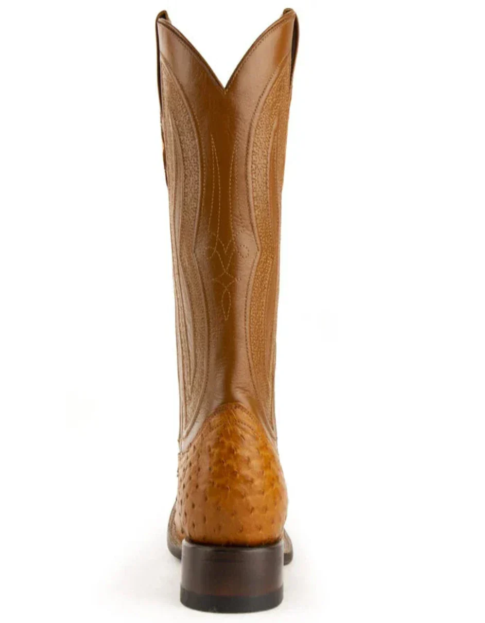 Ferrini Men's Colt Full Quill Ostrich Square Toe Boots Handcrafted - Cognac - Image 4