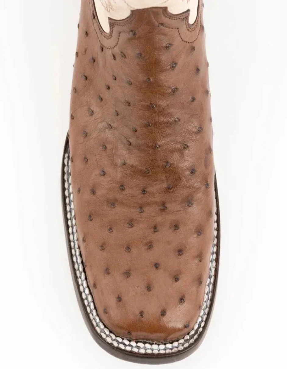 Ferrini Men's Colt Full Quill Ostrich Square Toe Boots Handcrafted - Kango Brown - Image 2