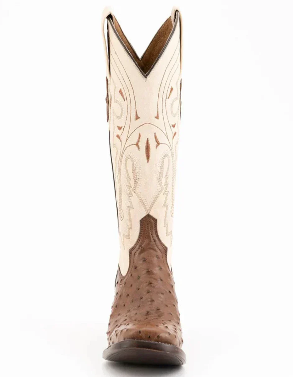 Ferrini Men's Colt Full Quill Ostrich Square Toe Boots Handcrafted - Kango Brown - Image 5