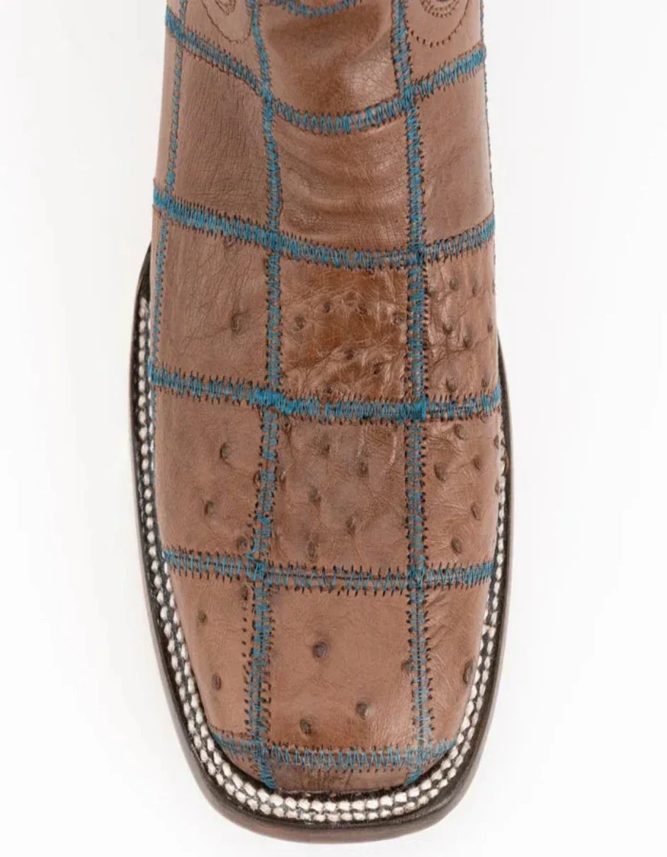 Ferrini Men's Pinto Patch Ostrich Square Toe Boots Handcrafted - Kango Brown 1169307 - Image 2