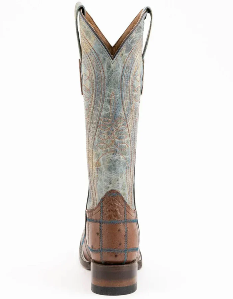 Ferrini Men's Pinto Patch Ostrich Square Toe Boots Handcrafted - Kango Brown 1169307 - Image 4