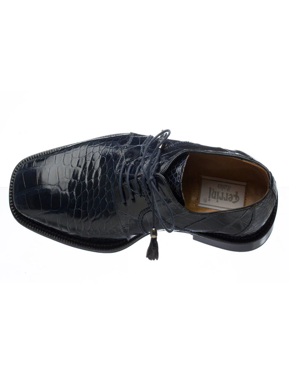 Ferrini Shoes - Mens Alligator Dress Shoe - Ferrini 205 Belly Alligator Plain Toe Shoes Navy - Image 2