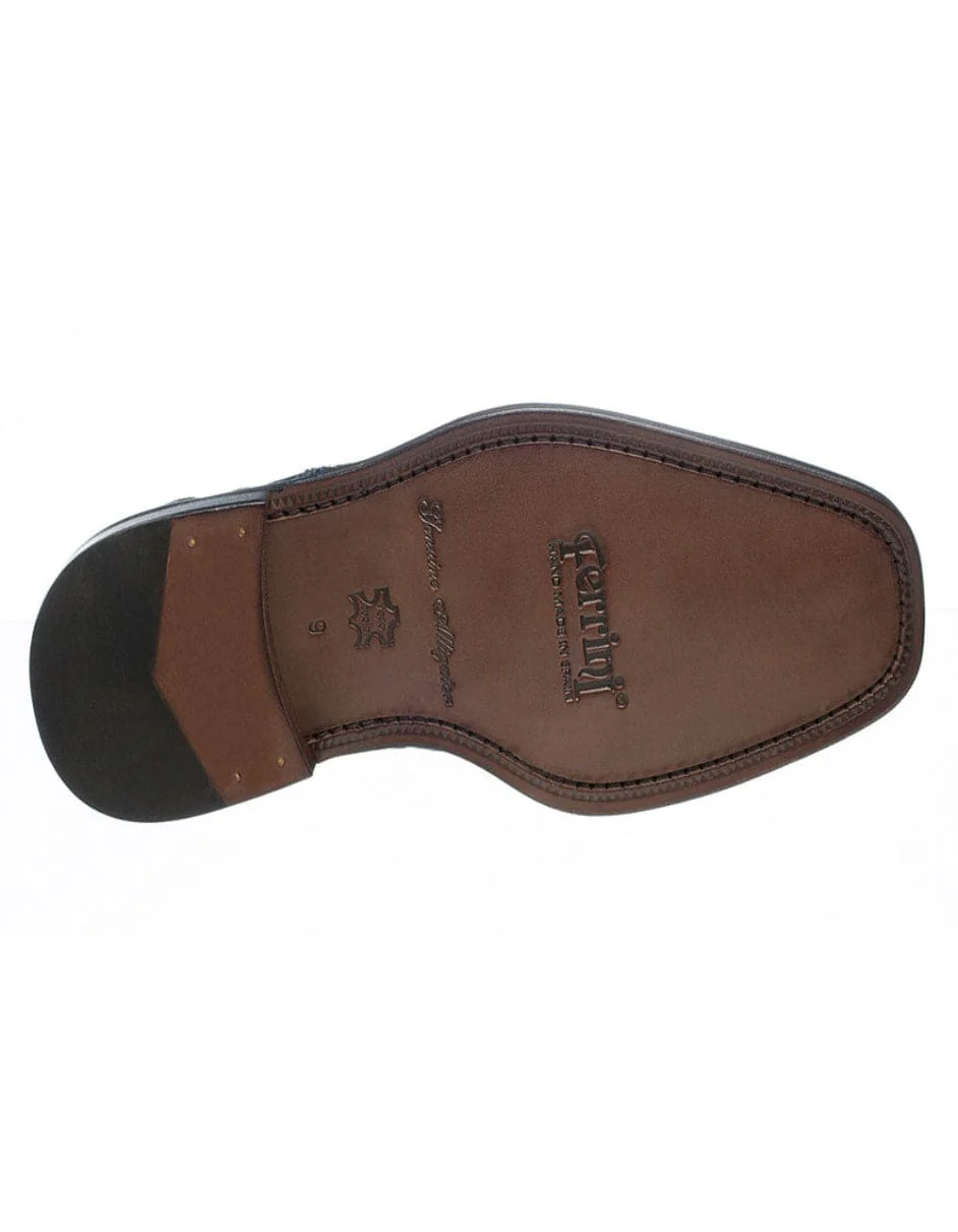 Ferrini Shoes - Mens Alligator Dress Shoe - Ferrini 205 Belly Alligator Plain Toe Shoes Navy - Image 3